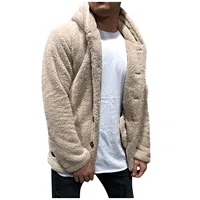 Coat Fluffy Fleece Thick Warm Windbreaker Jacket Long Sleeve Hooded Coat Plush Buttons Closure Thicken Warm Men Coat Outerwear