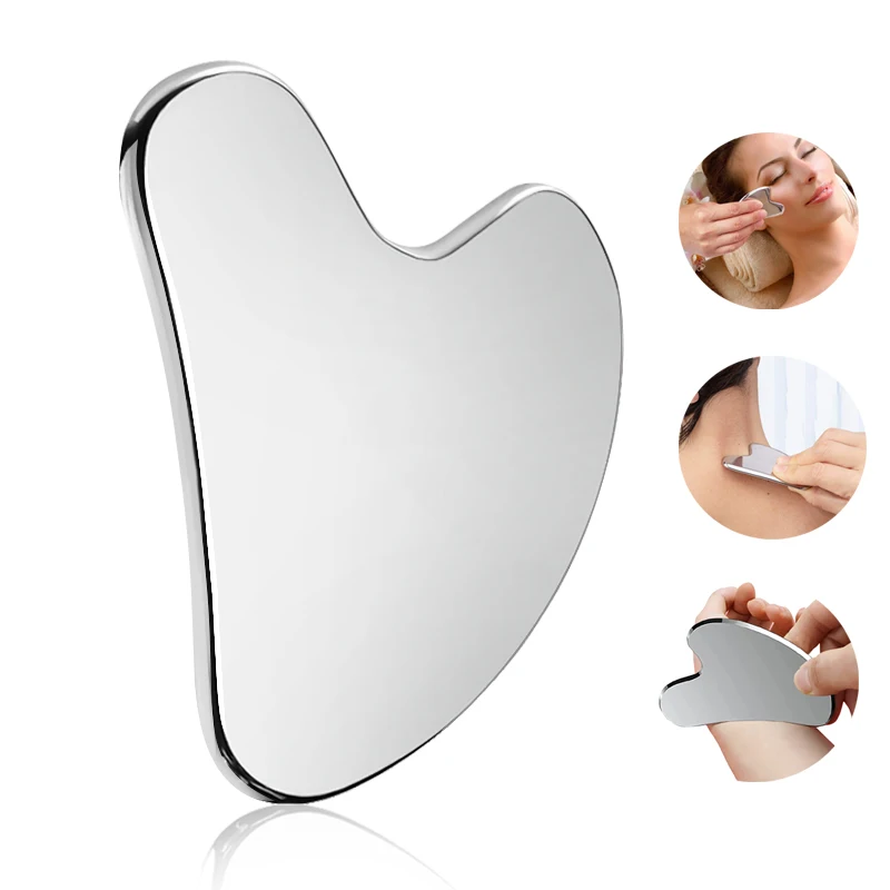 Aço inoxidável gua sha ferramenta raspador facial cuidados com a pele massagem para elevador de endurecimento facial beleza spa desvanece rugas