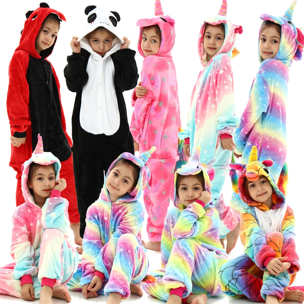 Kids pajamas MINISO boys girls unicorn pajamas kids animal pijama children flannel kigurumi onesies baby sstitch blanket sleepers jumpsuit