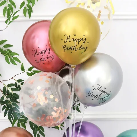 

10pcs 12inch Chrome Metallic Latex Balloon Happy Birthday Printed Pattern Ballon Helium Confetti Globos Wedding Party Decoration