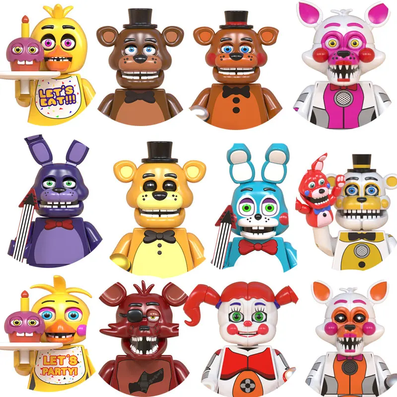 FNAF-Jogo Figura Mini Bricks, Chica Bonnie, Foxy, Freddy Bear