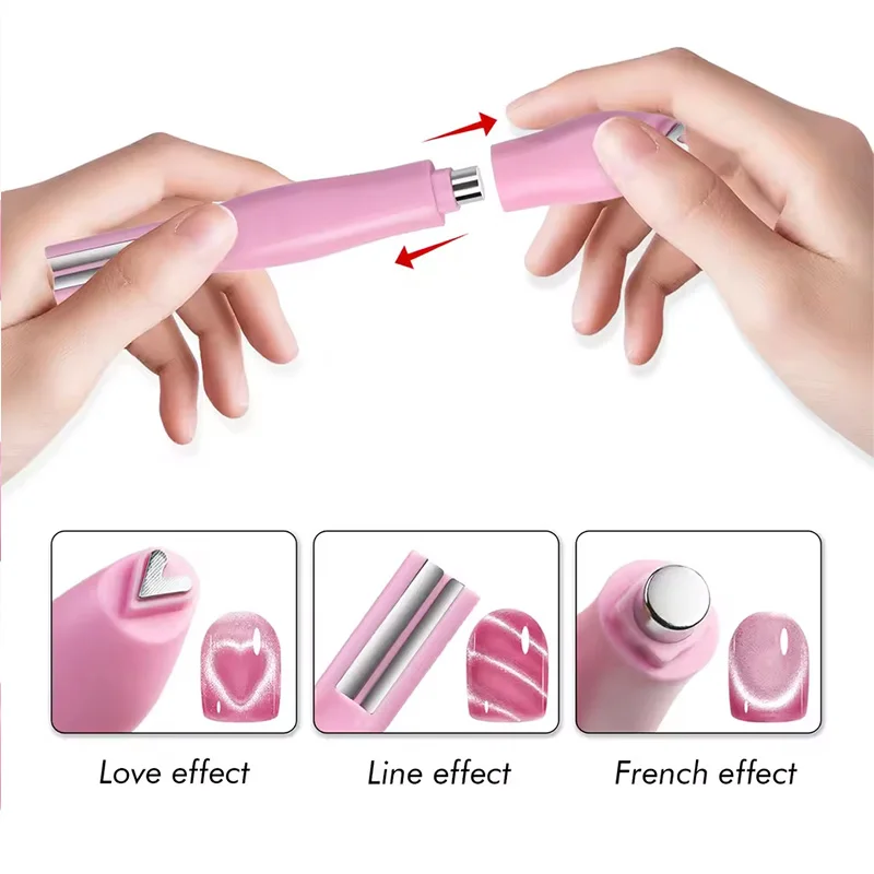 6pcs 3 in 1 Double Head Flower Design Professional Heart Cat Eye Magnet Gel Polish Magnetic Pen Rabbit Guides Nail Art DIY Tools