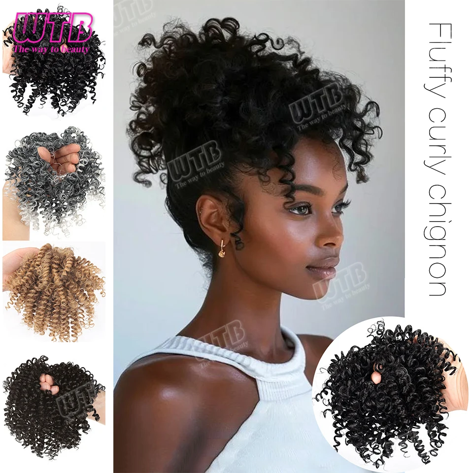 Synthetic Ponytail Short Kinky Curly Afro Chignon Synthetic Hair Natural Ponytails For Women Use - 6