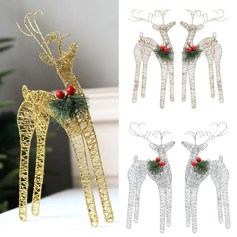 

2022 Christmas Decoration Deer Handmade Wrought Iron Gold Silver Luminous Elk Ornaments Shopping Mall Hotel Window Scene Decor