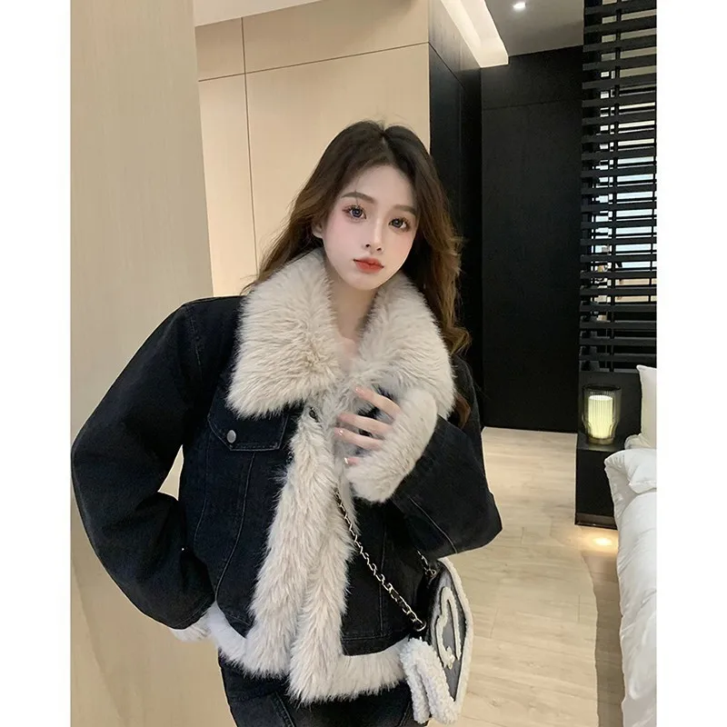 2023 Winter Clothes Women Thickened Cotton Clip Denim Coat New Fashion High Quality Coat