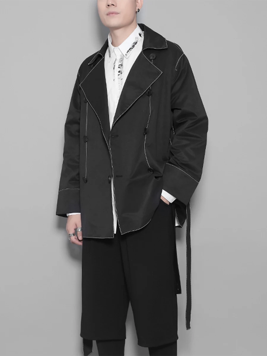 

Men's Autumn Dark Personality Line Button Stitching Casual Trench Coat men's Jacket Jacket Male Fashion
