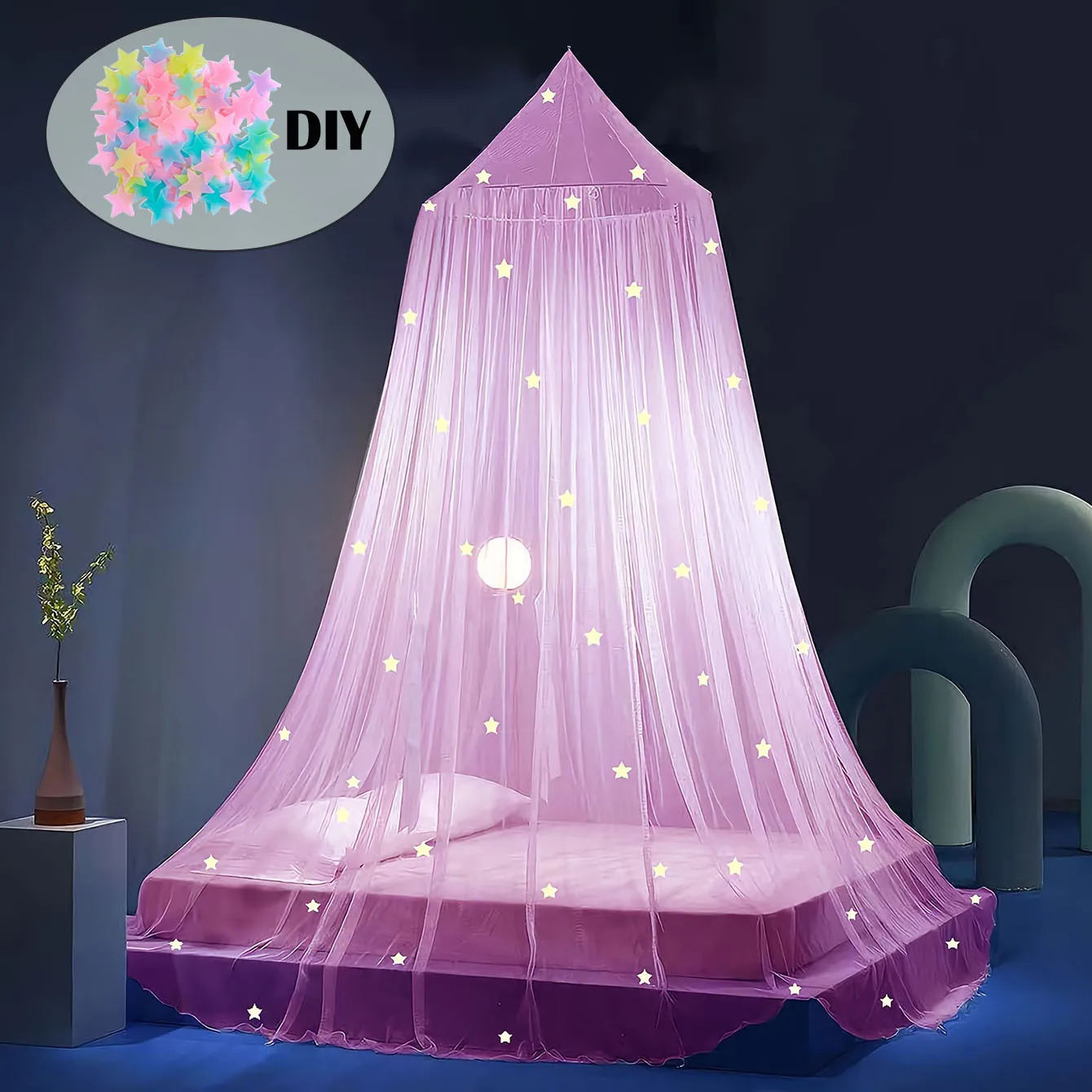 Luminous Dome Mosquito Net Kids Bed Mantle Foldable DIY Stars Sticking Baby Crib Netting Hanging Princess Mosquito Net Bedding