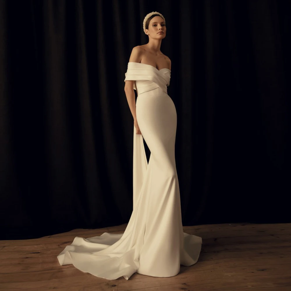 

Великолепное свадебное платье-Русалка с открытыми плечами и бантом, соблазнительное свадебное платье со шлейфом для милой невесты, Vestido De ...