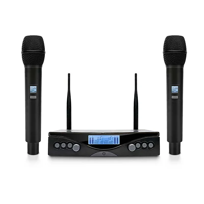 

Professional Wireless Microphone UHF 2 Channels Handheld Mic Automatic Frequency Adjustable 100m,Suitable for Karaoke&Home Party