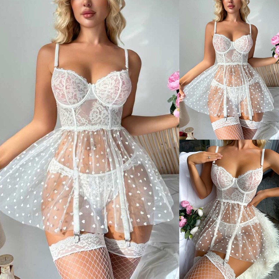 White Crotchless Bodysuits Women Sexy Lingerie Erotic Costume Porn Teddy Babydoll Wedding Dress Openness Women'S Underwear Set