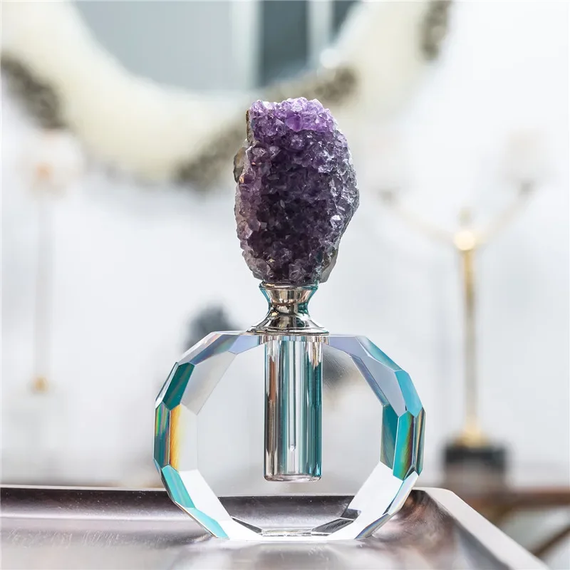 Healing Crystals Cluster Perfume Bottles Reiki Meditation Raw Stone Glass Oil Diffuser Bottle Aromatherapy Room Decoration Gifts