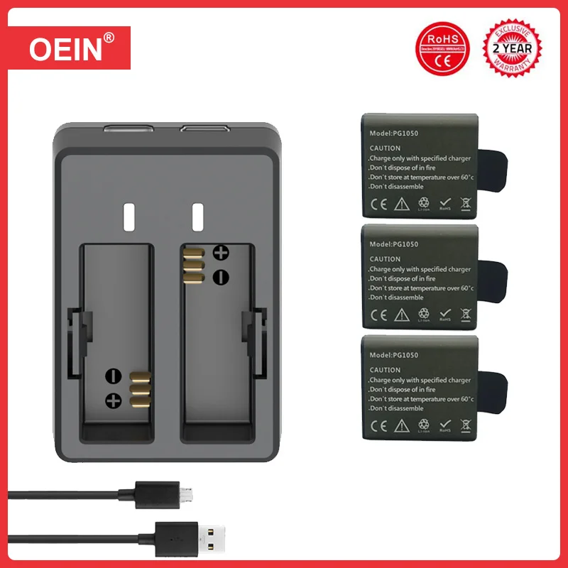 Quatre batteries rechargeables pour GoPro Hero 8 9 10 11 12, posées à côté du chargeur