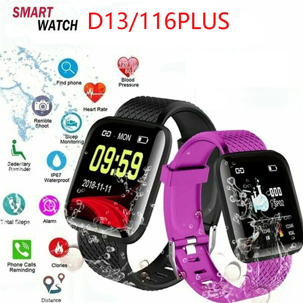

116 Plus Blood Pressure Monitor D13 Smart Watch luetooth Bracelet Heart Rate Monitoring Sport Tracker Pedometer PK Y68 D18 D20