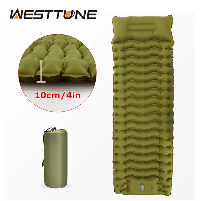 Outdoor Thicken Camping Mattress Ultralight Inflatable Sleeping Pad with Built-in Pillow ; Pump Air Mat for Hiking Backpacking