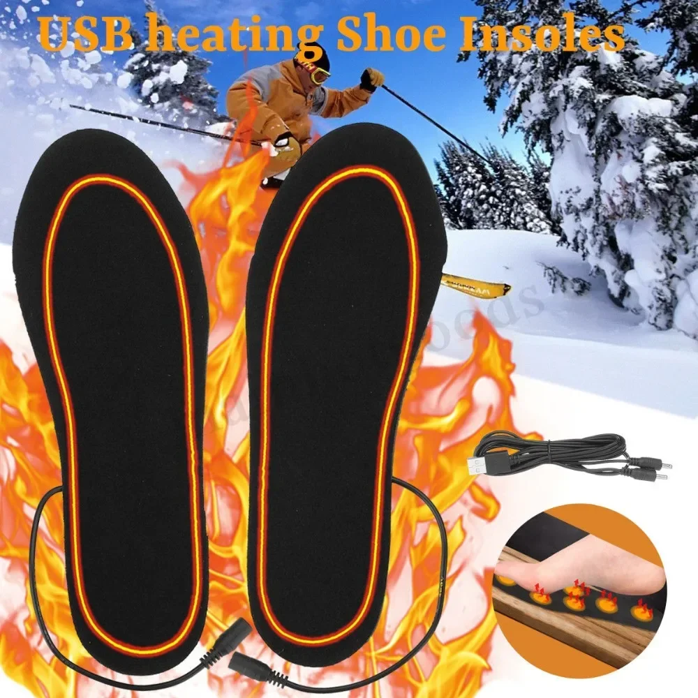 1 Pair USB Heated Shoe Insoles Foot Warming Pad Feet Warmer Sock Pad Mat Winter Outdoor Sports Heating Insoles Winter Warm