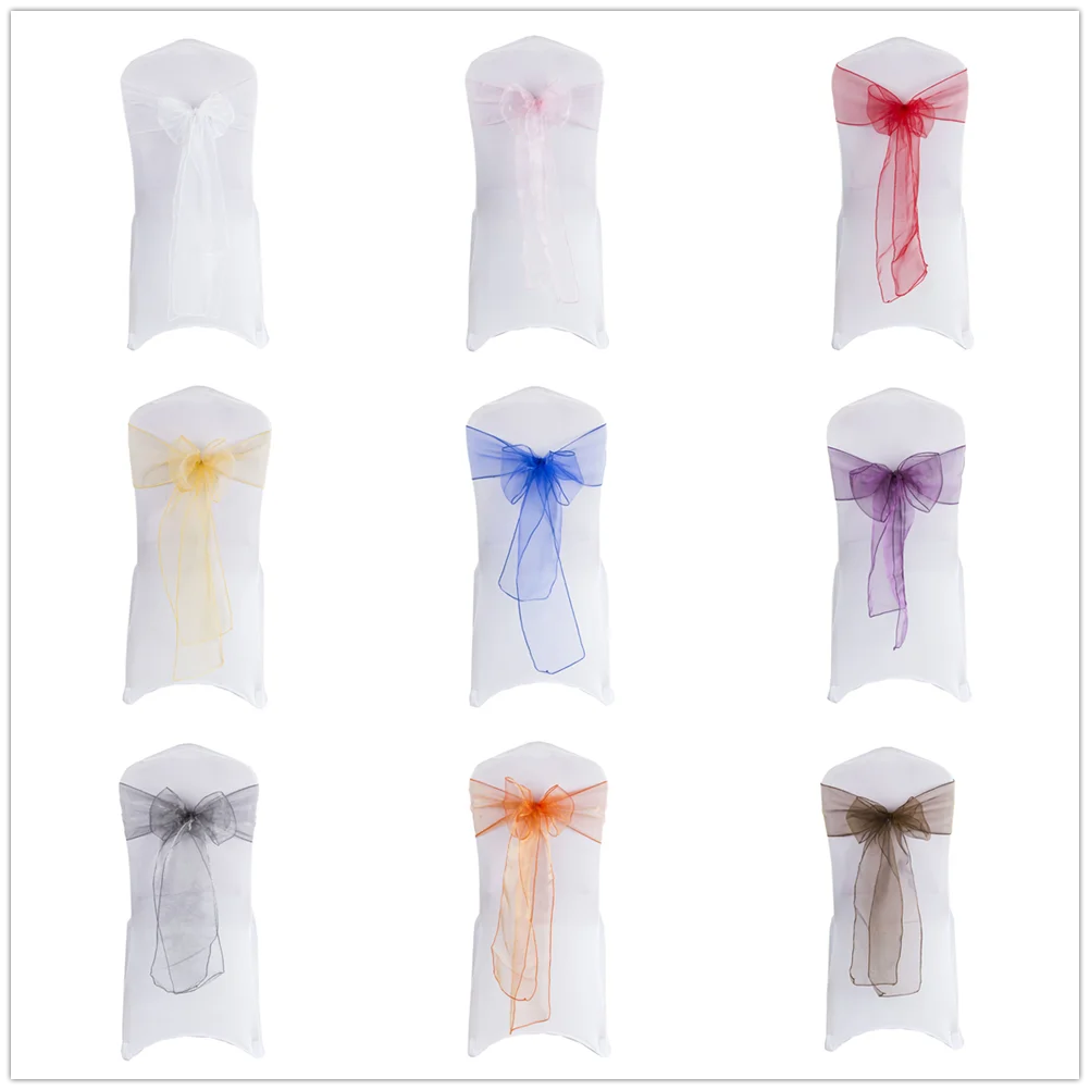 

50/100pcs Organza Chair Sashes Wedding Chair Knot Decoration Chairs Bow band Belt Ties For Banquet Wedding Party Home Hotel