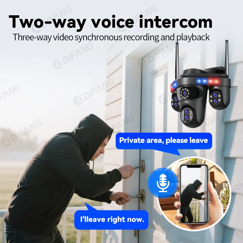 DIFANG 4 Screens 7 Lens 35MP WiFi IP Camera 10X Zoom Outdoor 360° Three PTZ Security Cam Auto Tracking CCTV Surveillance Camera 6
