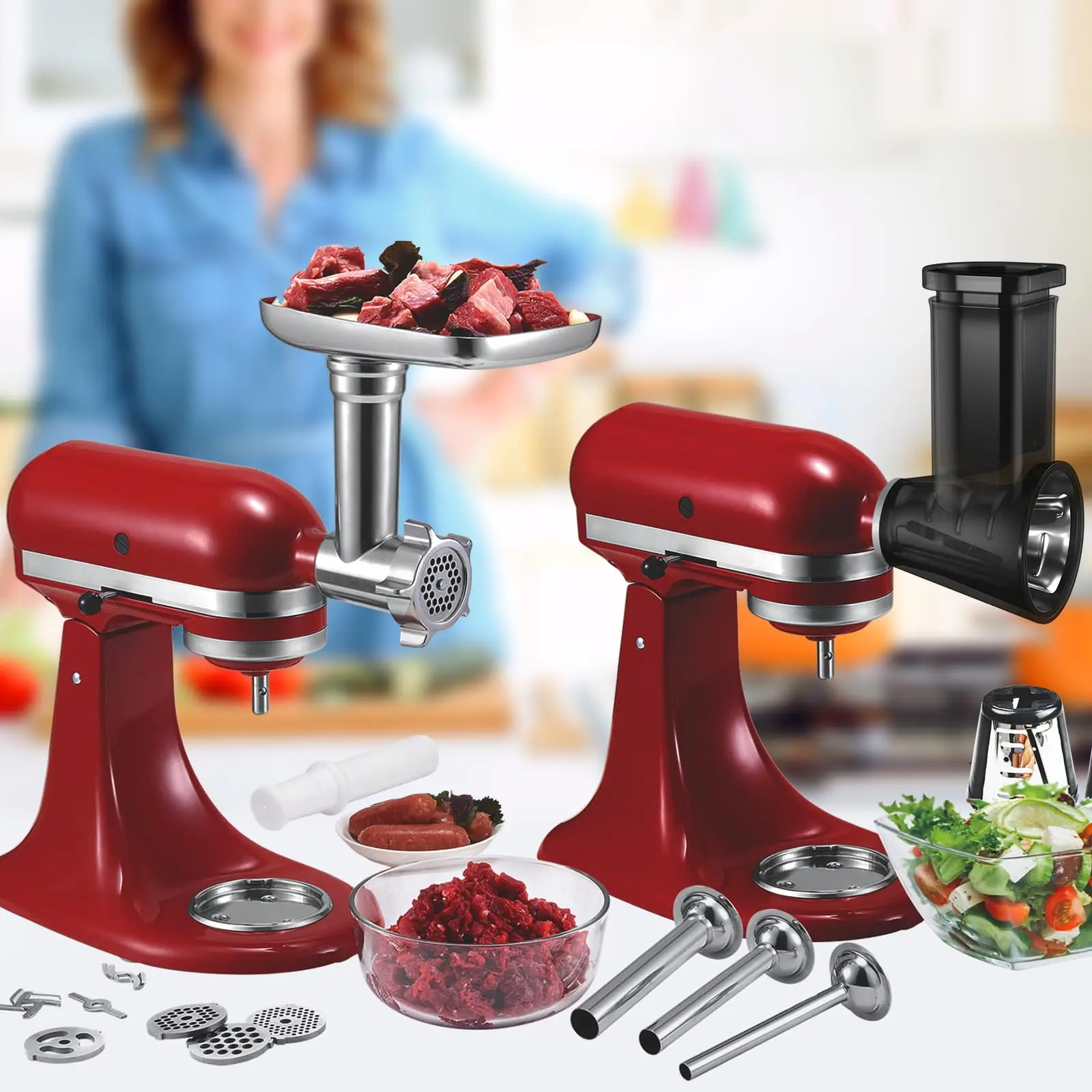 Meat Grinder for KitchenAid Stand Mixer Slicer Shredder Attachments Fit for KitchenAid Attachement Food Grinder with Tubes Set