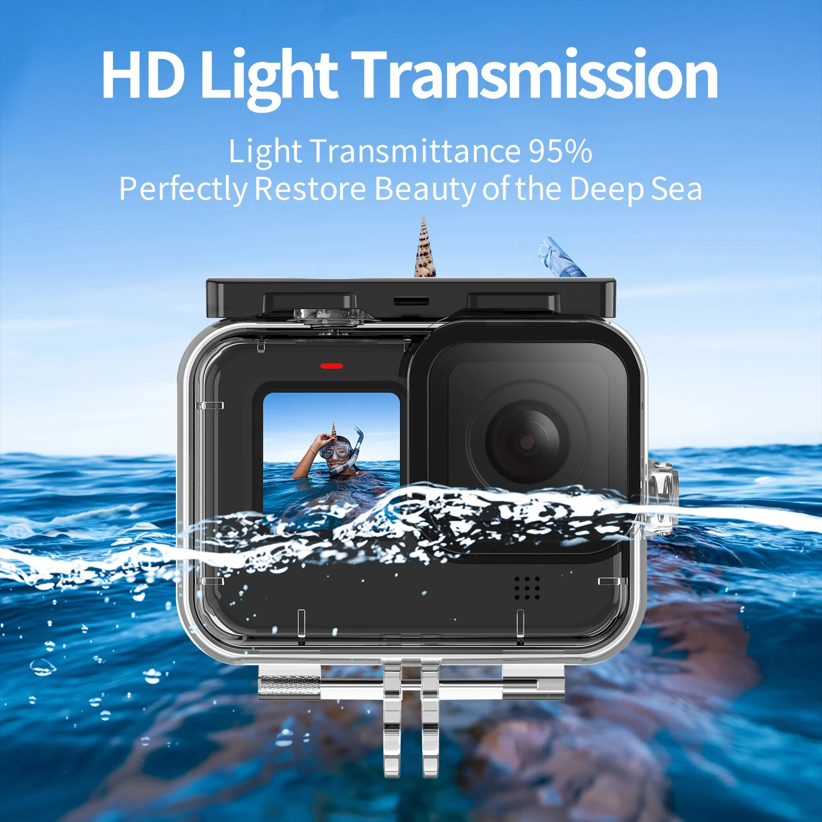 TELESIN Timethinkker 스포츠 카메라용 다이빙 필터 포함 수중 하우징 방수 슬리브, 60m, GoPro Hero 9 10 11