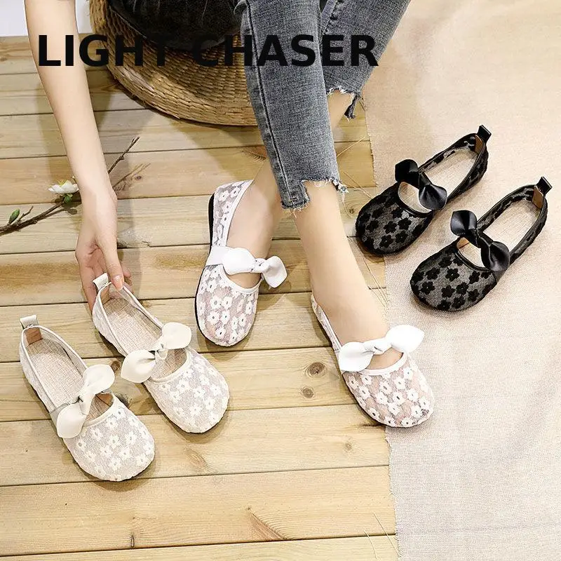 Summer Women's Shoes Women Pumps Pointed Toe Shallow Flat Shoes Breathable Mesh Loafers Soft Bottom Ballet Shoes Single Shoes