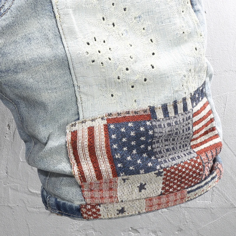 Summer Fashion Men Jeans Retro Light Blue Stretch Slim Fit Ripped Short Jeans Homme Patch Designer Hip Hop Denim Shorts Men
