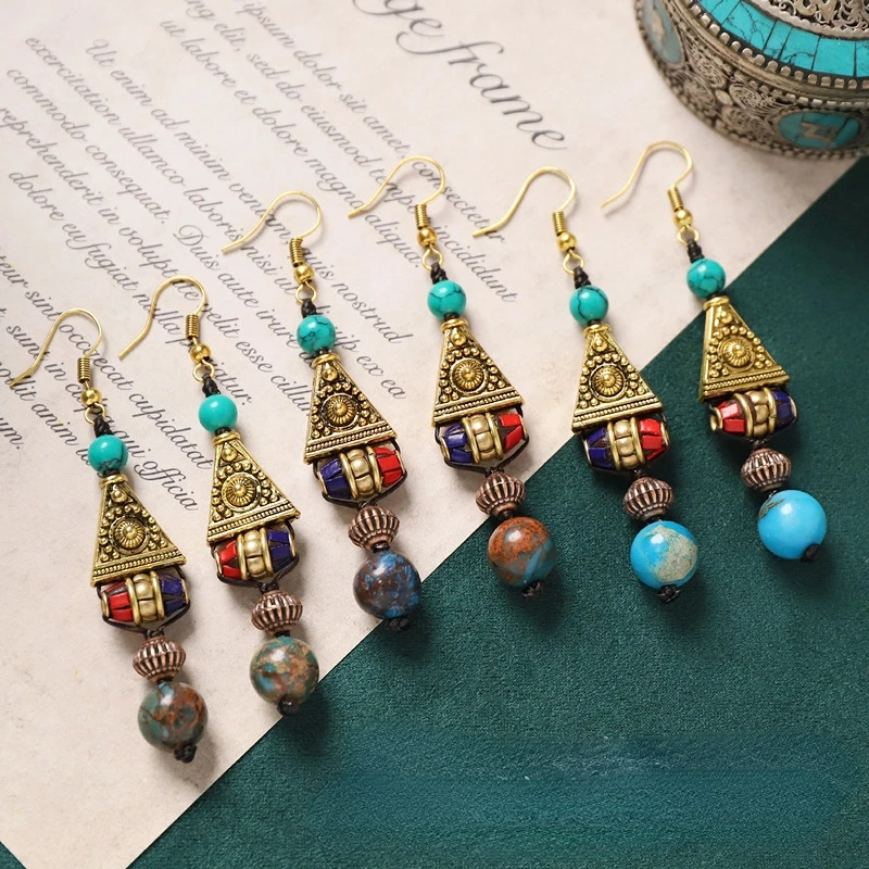 Original Design Nepalese Earrings for Women Retro Tibetan Ethnic Style Hand Made Long Tassel Jewelry Exotic Niche Earring Gifts 3