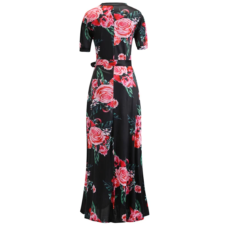 Breathable Elegant Short Sleeve Dress Women Summer Casual Long Dresses Quick Dry Fashion Printed One Piece Gown Plus Size 5XL