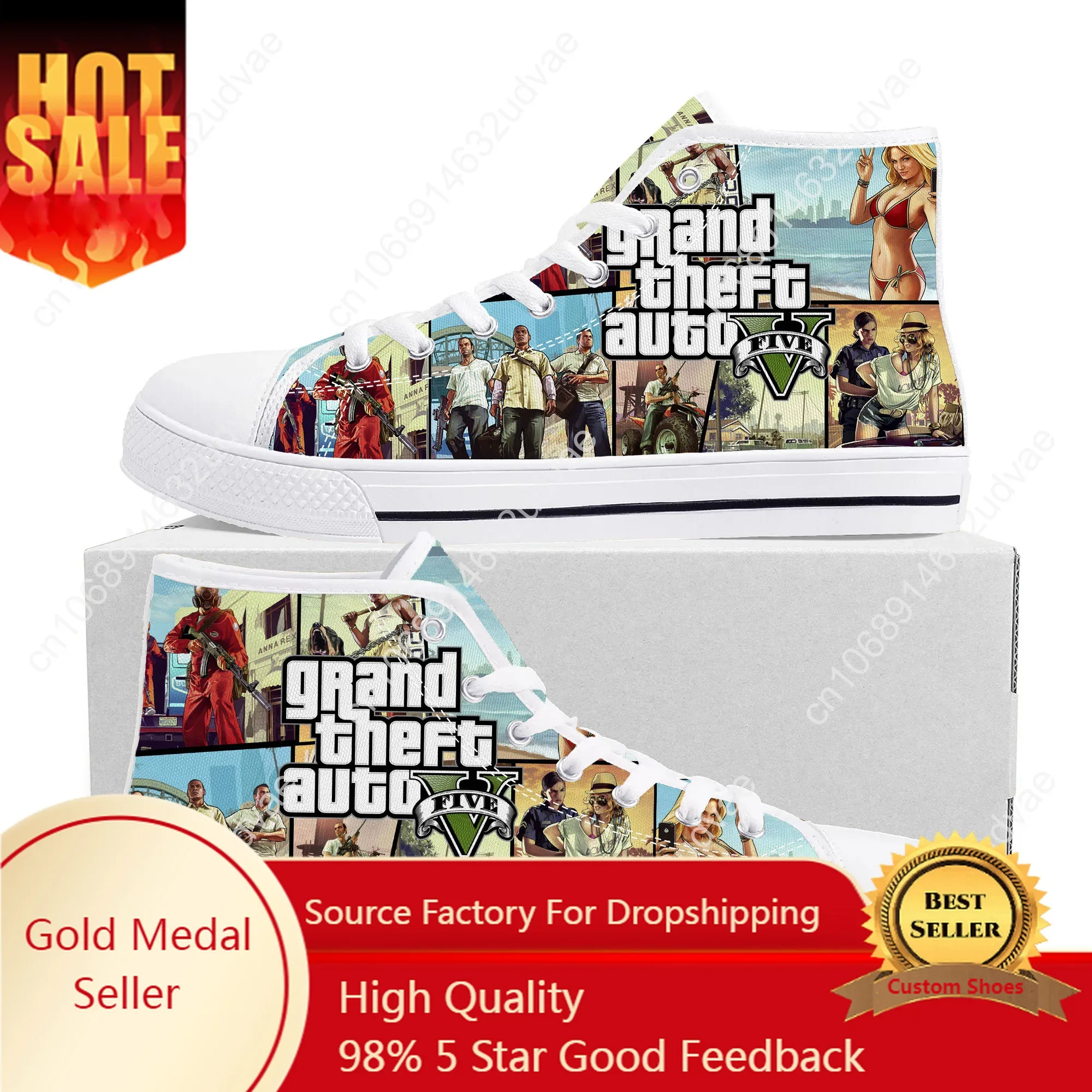 

Anime Cartoon Grand Theft Auto GTA V 5 High Top Sneakers Mens Womens Teenager Canvas Sneaker Casual Couple Shoes Custom Shoe
