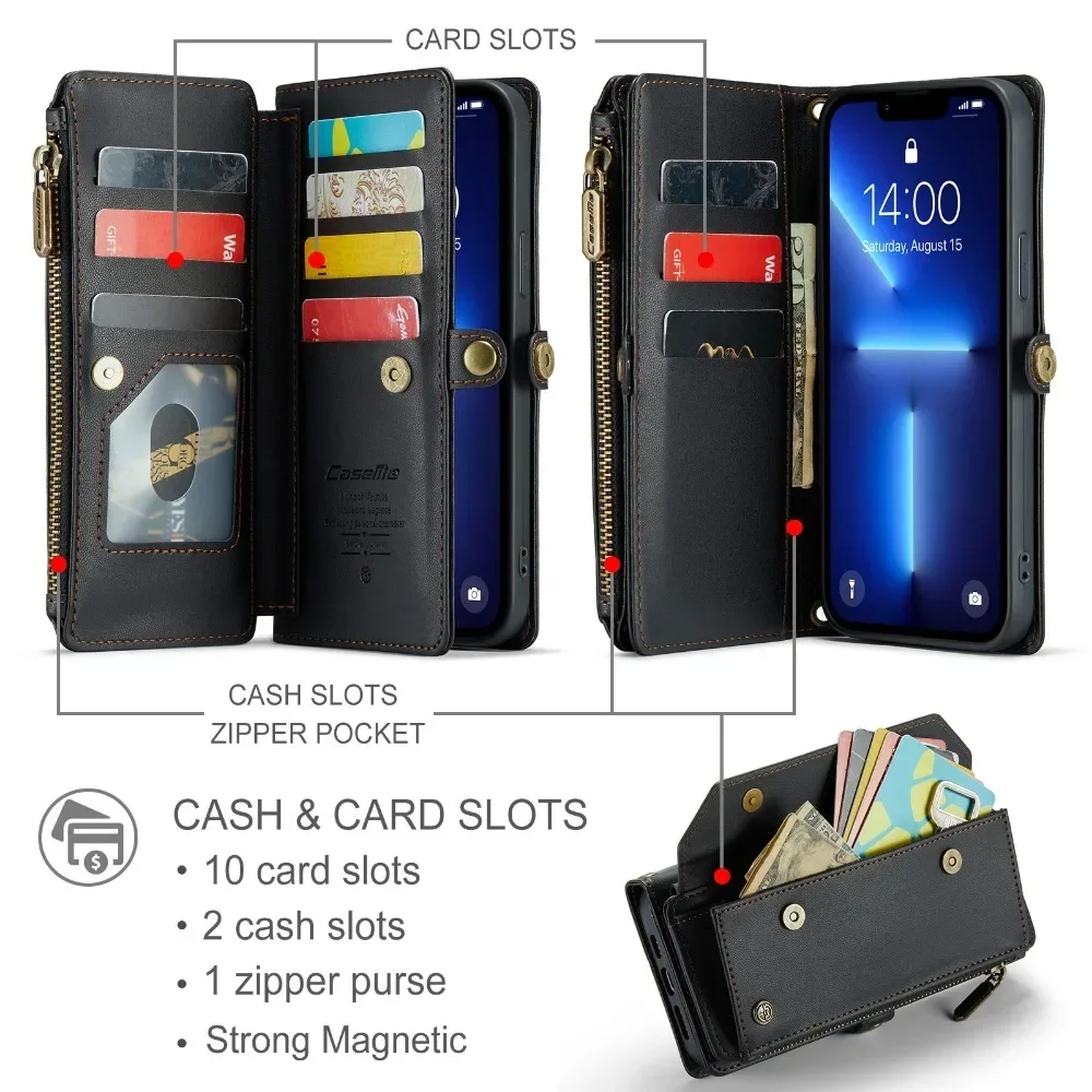 Luxury leather case crossbody phone case for iPhone15 promax 14 13 12 11 mini X XS XR Suitable as a gift Built-in 10 card slots