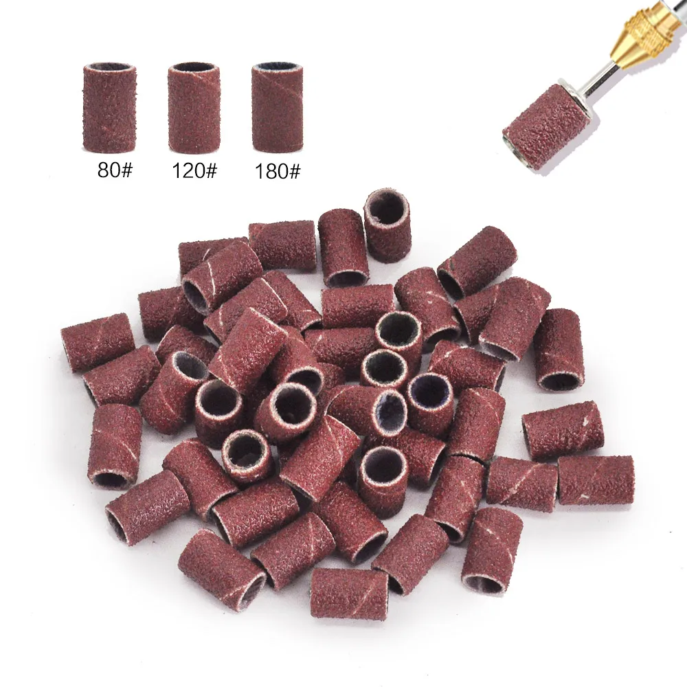 Nail Sanding Bands 100/50pc For Electric Manicure Machine 180/120/80 Grit Nail Drill Grinding Bit Files Pedicure Tool Set BEND261