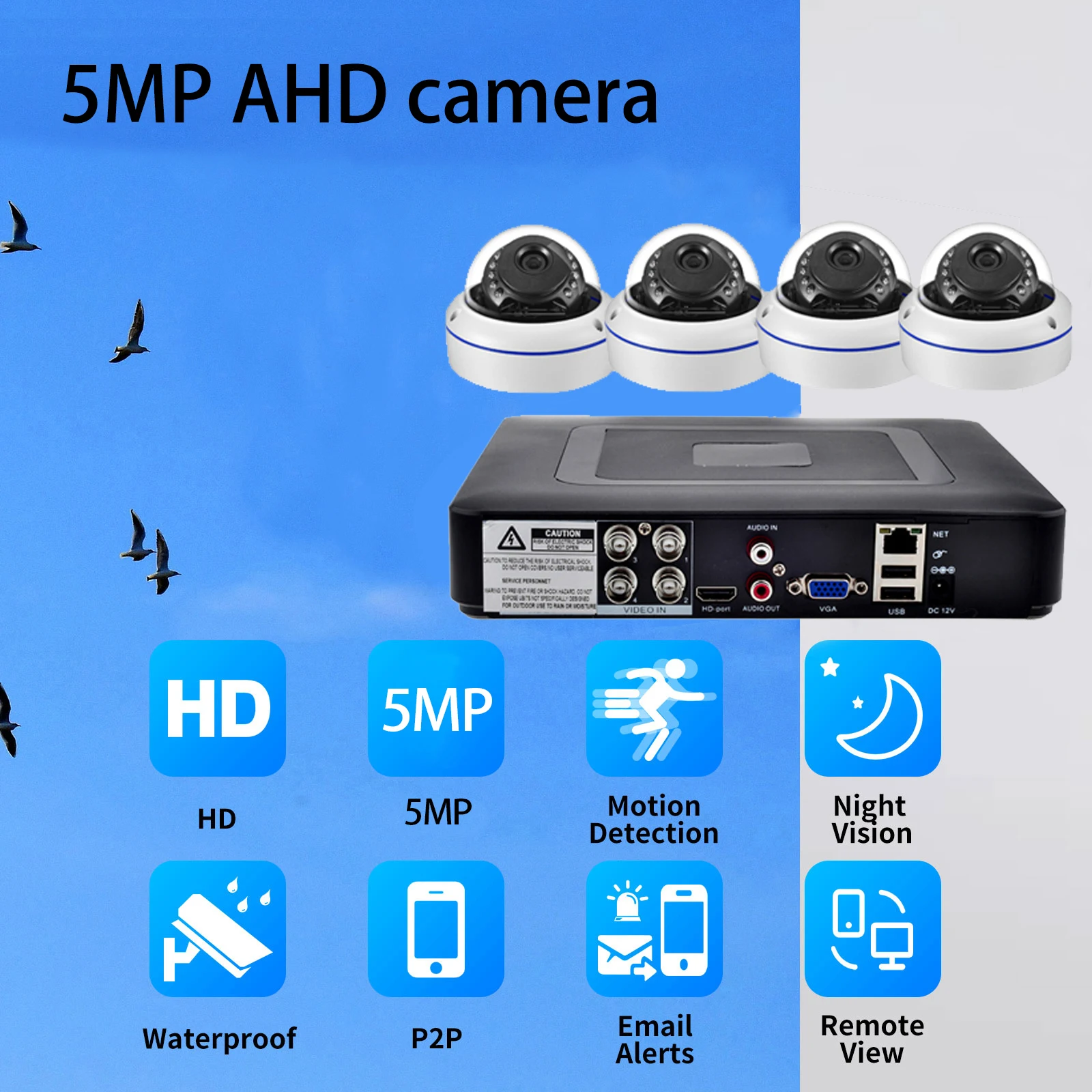 Gadinan AHD 보안 카메라 시스템 HD 5MP 1080P 금속 돔 방수 비디오 감시 세트 BNC 4채널 DVR 키트 2/4PCS 카메라