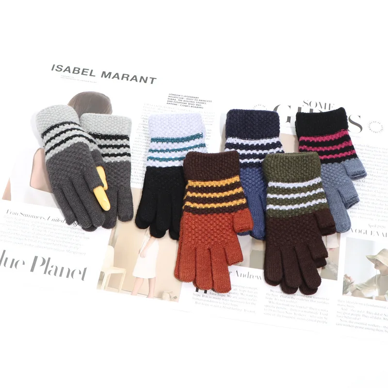Exposed two fingered wool gloves, female autumn and winter knitting, warm and thickened, leaky fingers, male working students,