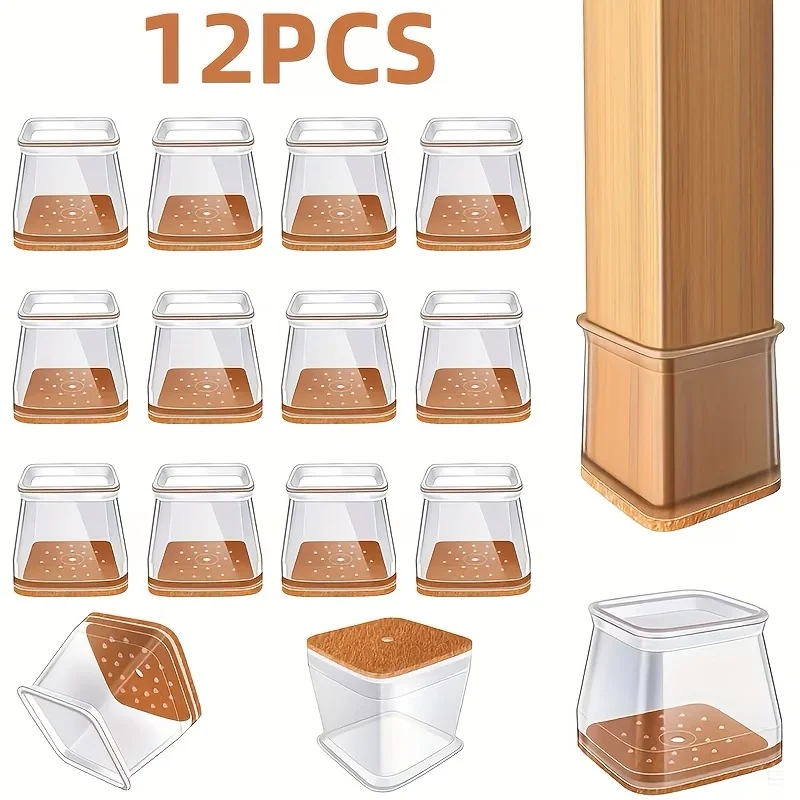 12-Pack Square Chair Leg Floor Protectors with Felt Pads - Anti-Slip Furniture Covers