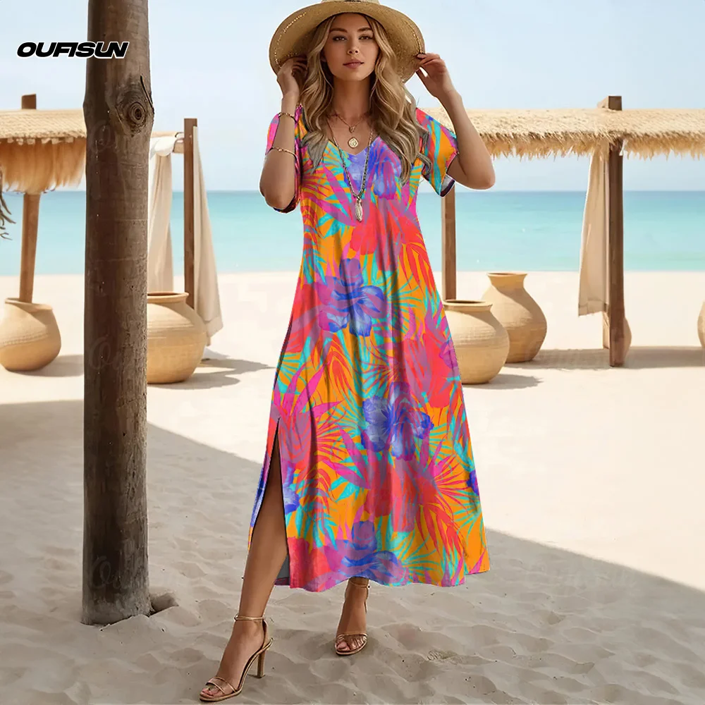 green emerald velvet dress Red Velvet Collar Tropical Leaf Hawaiian Muumuu Dress 2081 / MR144 10