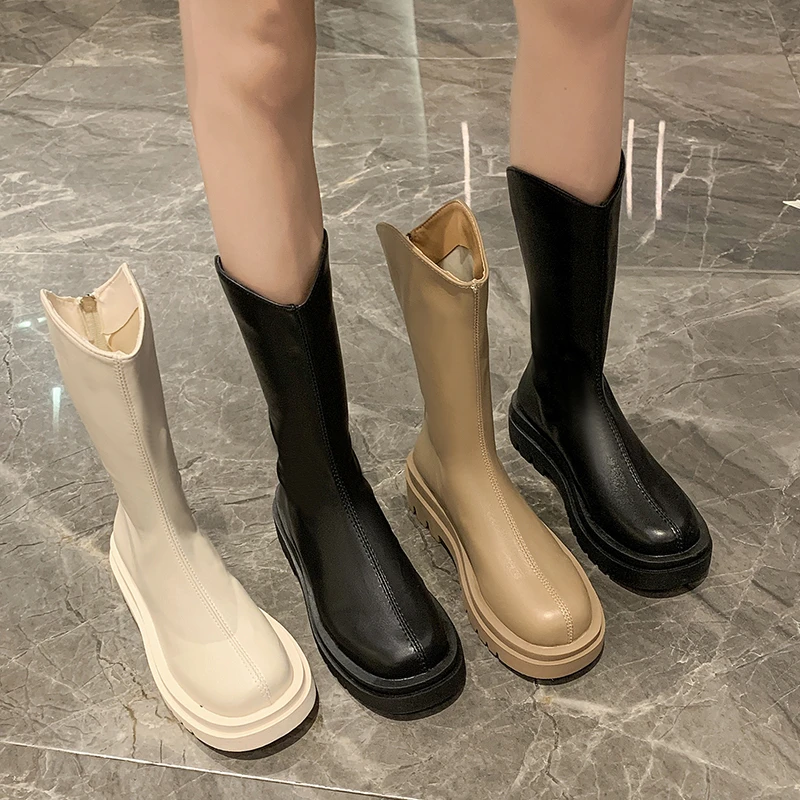 2021 Ankle Chelsea Boots New Winter Mid Heels Platform Women Botas Snow