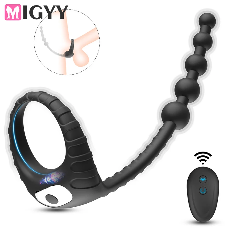 Butt Vibratore anale Plug Massaggiatore prostatico Stimolatore testicolo Ritardo Anello eiaculazione Telecomando Sesso T_voghion.com