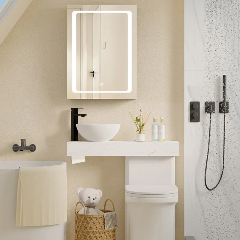 

Toilet Small Apartment with Sink Integrated Toilet Stone Plate Table Top Wash Basin Cabinet Combination Toilet