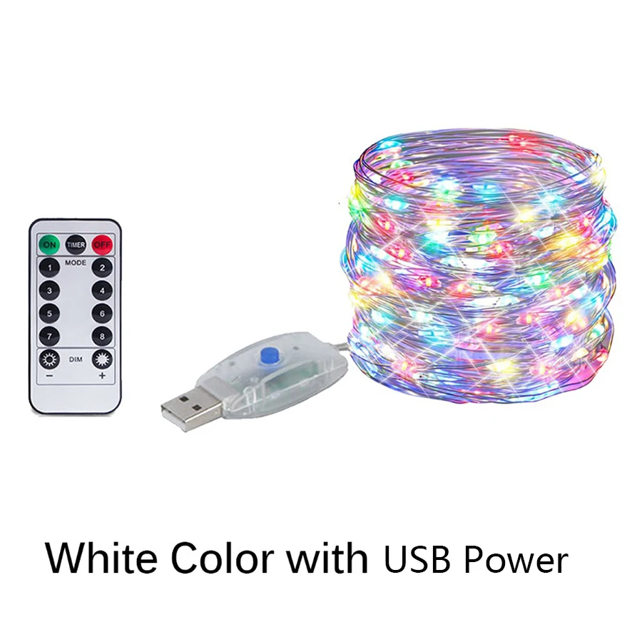 thumbnail image 1 of Guirnalda de luces LED de cobre con USB y batería, 10 m o 20 m, guirnalda navideña con control remoto, para bodas, fiestas, camping, decoración del hogar, 1 of 5