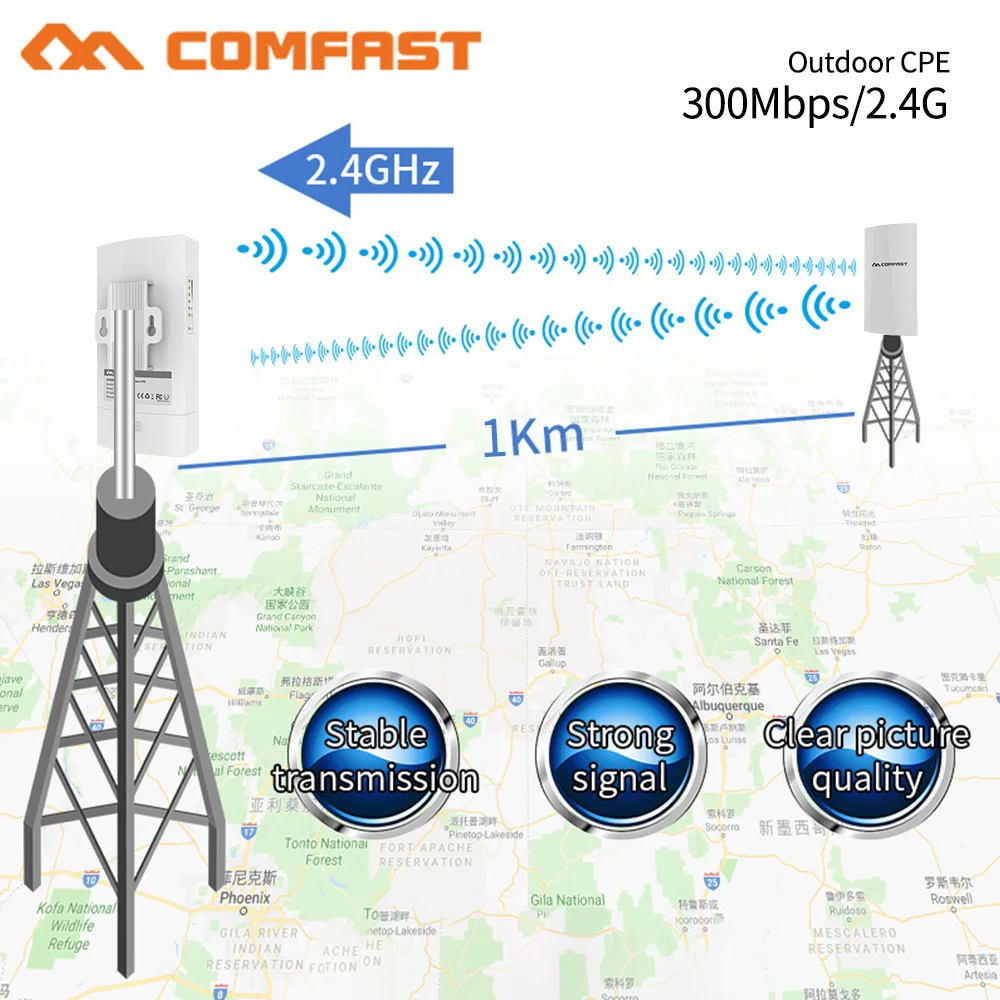 1KM WIFI Range Wireless Outdoor CPE Router Extender 2.4G 300Mbps WiFi Bridge Access Point AP Antenna WI-FI Repeater CF-E130N