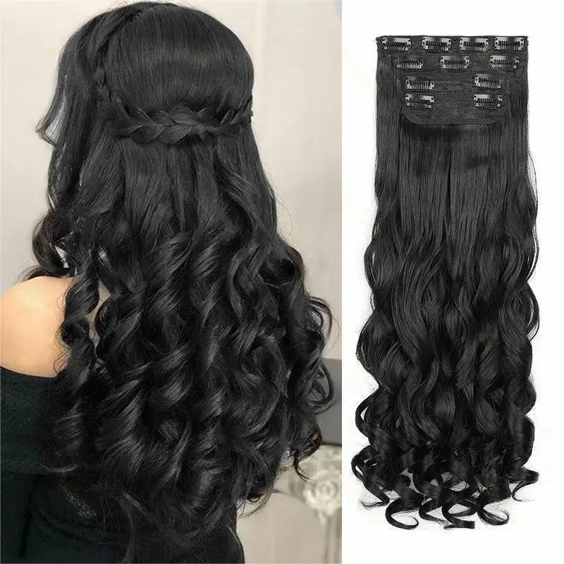 4PCS Clip in Hair Extensions Synthetic Retro Wavy Ponytail 20 Inch Princess Curly Hair Tail Natural Blends Well False Hairpieces