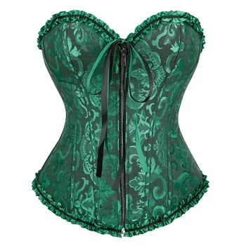 Womens Corset Vintage Corsets Floral Jacquard Bustier Zipper Bustiers Lace Up Corsage Party Night Costumes Rave Outfit Plus Size 1