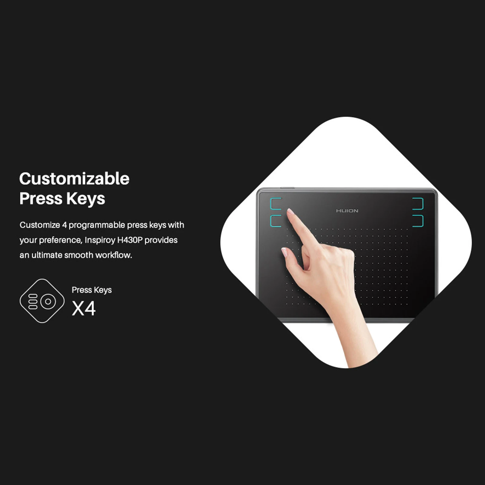 Huion 디지털 T-태블릿 필기 그래픽 드로잉 서명 보드 필기 키트 세트, 디지털 펜 4096 레벨, H430P, 4.8*3 인치