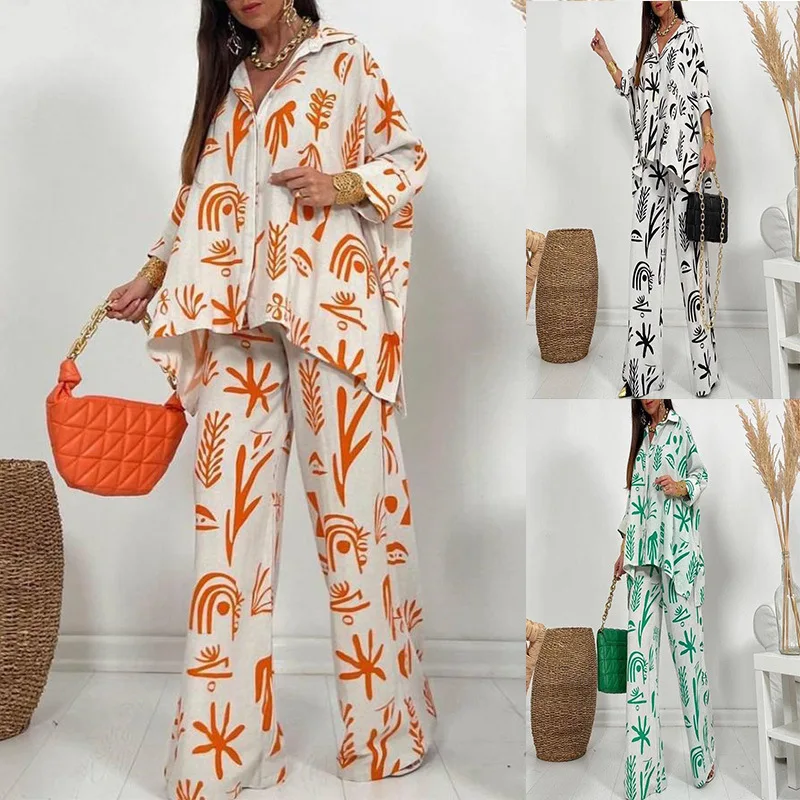 

Casual Set New Women's Straight Pants Loose Button Shirt Two Piece Set