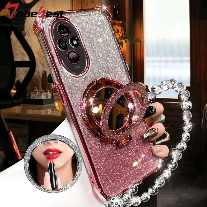 Funda para teléfono con soporte Magsafe con revestimiento de cristal brillante a prueba de golpes para Huawei Honor 200 100 90 80 70 60 Pro_voghion.com