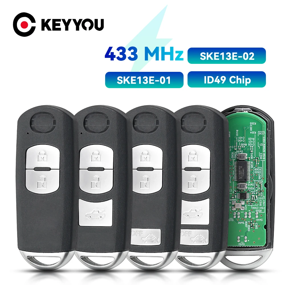 

KEYYOU 433Mhz Smart Remote Control Key Fit for MAZDA CX-3 Axela CX-5 Atenza Model SKE13E-01 SKE13E-02 2/3/4 Buttons ID49 Chip