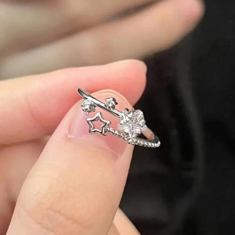 Korean Simple Shiny CZ Hollow Star Ring for Women 2024 New Fashion Open Finger Rings Party Jewelry Gifts Free Shippping Items
