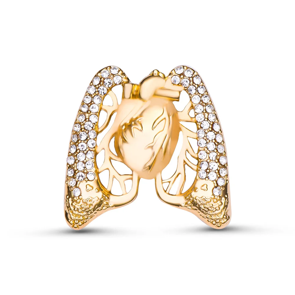 

Harong New Heart and Lungs Brooch Exquisite Luxurious Inlay Natural Zirconia Silver-Plated Metal Pin Medical Badge Jewelry