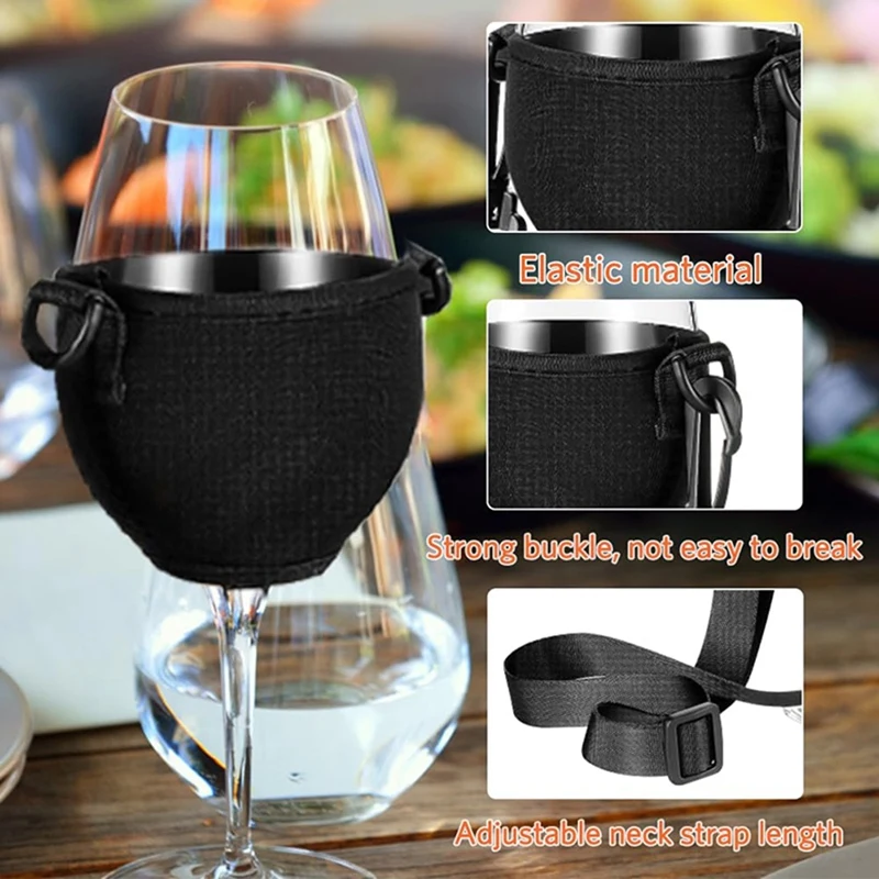 Portable Wine Glass Holder Strap Wine Sling Yoke Glass Holder Support Neck Strap For Birthday Cocktail Tools 4PCS