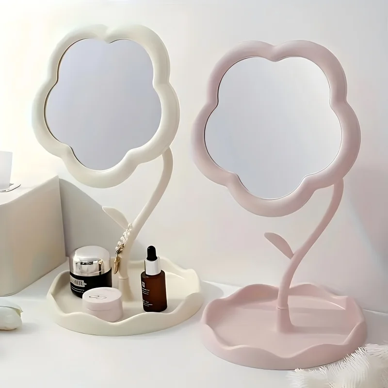 Cute 1pc Flower Shaped Makeup Mirror | Desk Vanity Mirror with Storage, Cute Sunflower Makeup Mirror HD Makeup Mirror