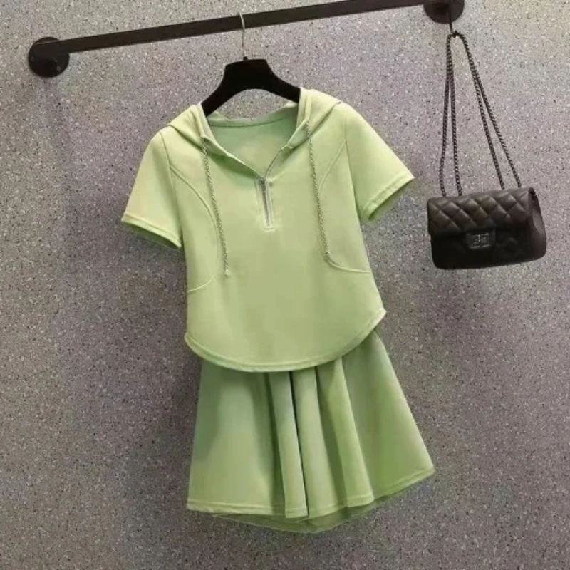 Summer New Sports Suit Hooded Loose Skirt Pants Casual Age Reducing Two-piece Set